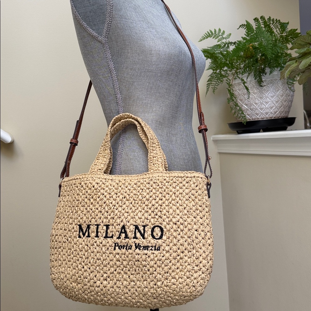 NWOT—H &M Straw Woven Tote w/removeable & adjustable crossbody strap/handle bag. - Picture 3 of 16